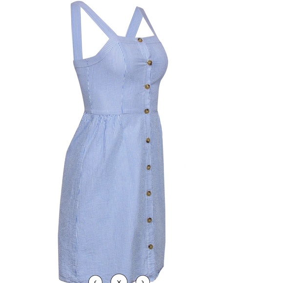 J.Crew - Blue & White Striped Seersucker Sleeveless Sheath Dress Sz 00 - Picture 2 of 5